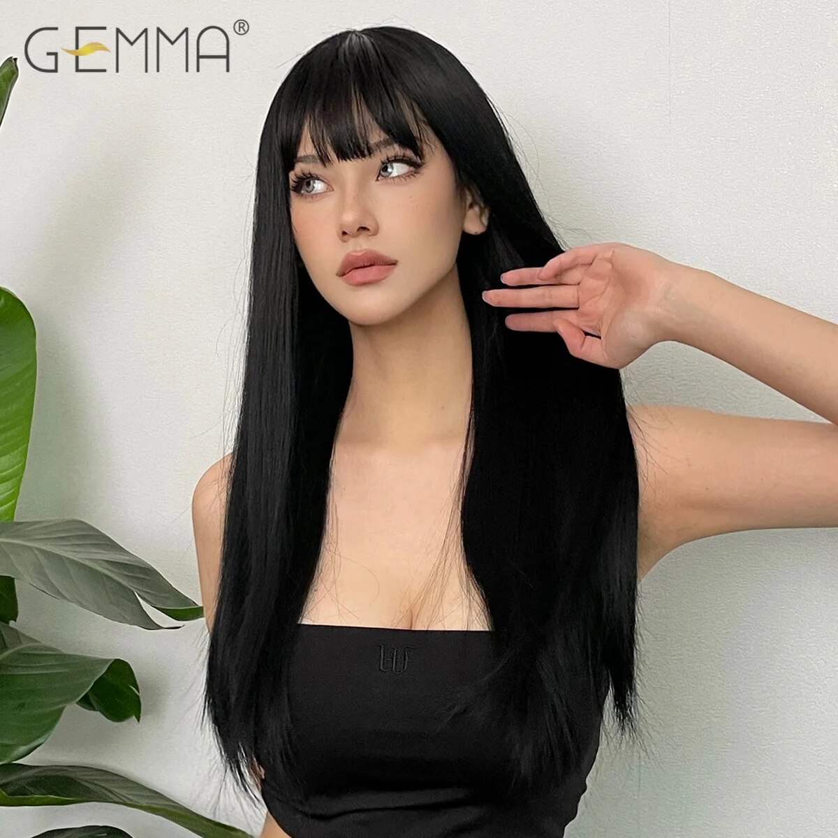 Long Straight Synthetic Wig Black Daily Use Wigs with Bangs for Women Heat Resistant Fibre Cosplay Lolita Party Natural Hair