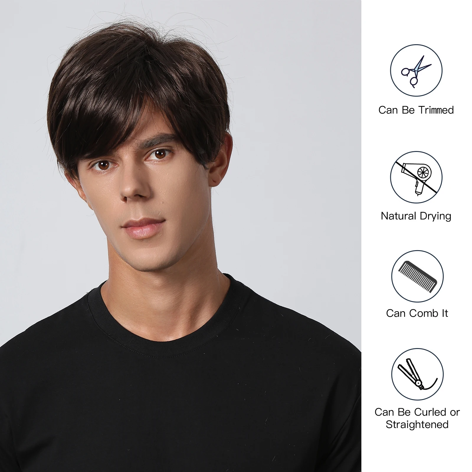 Dark Brown Synthetic Short Straight Pixie Cut Wigs Natural Looking Bob Hair Daily Cosplay Women Men Wig High Temperature Fiber