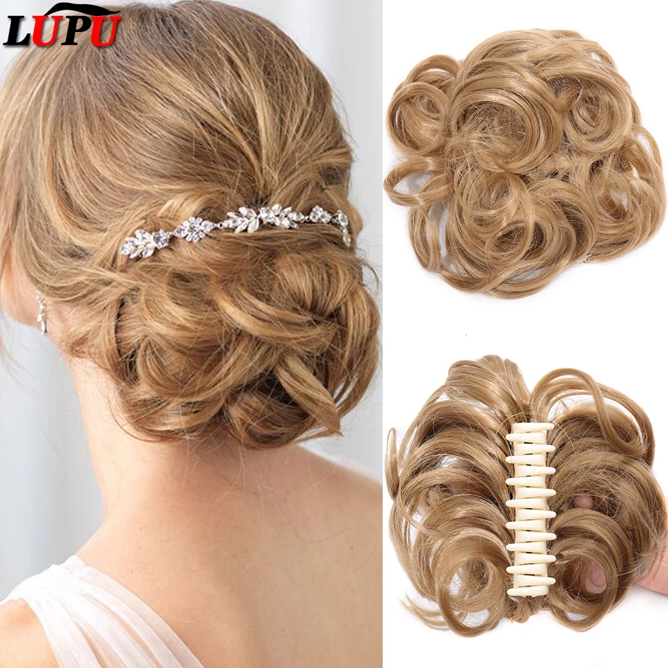 LUPU Synthetic Curly Chignon Donut Hair Bun Pad Hair Extension Black Brown Updo Cover Claw Hairpiece Messy Buns For Women
