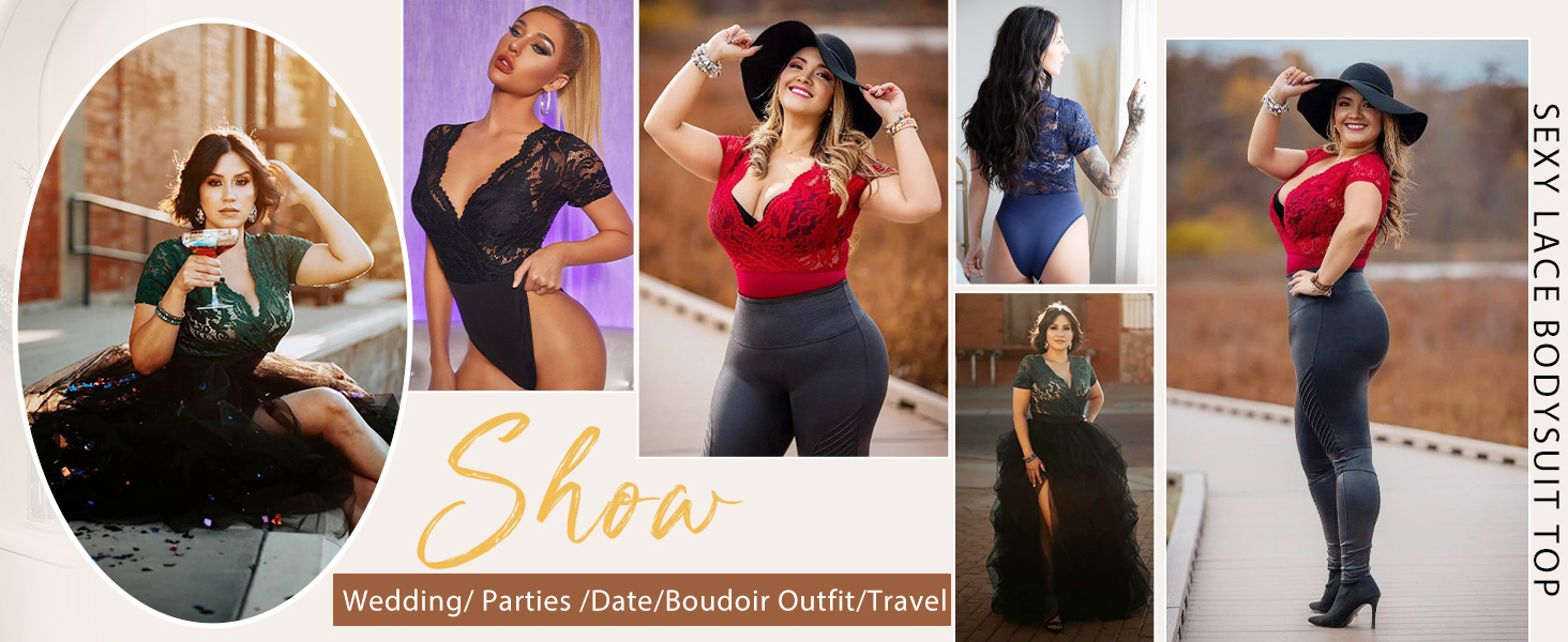 Women Lace Bodysuit Lingerie Tops Sexy Deep V Bodysuit Tops One Piece Body Suit Short Sleeve