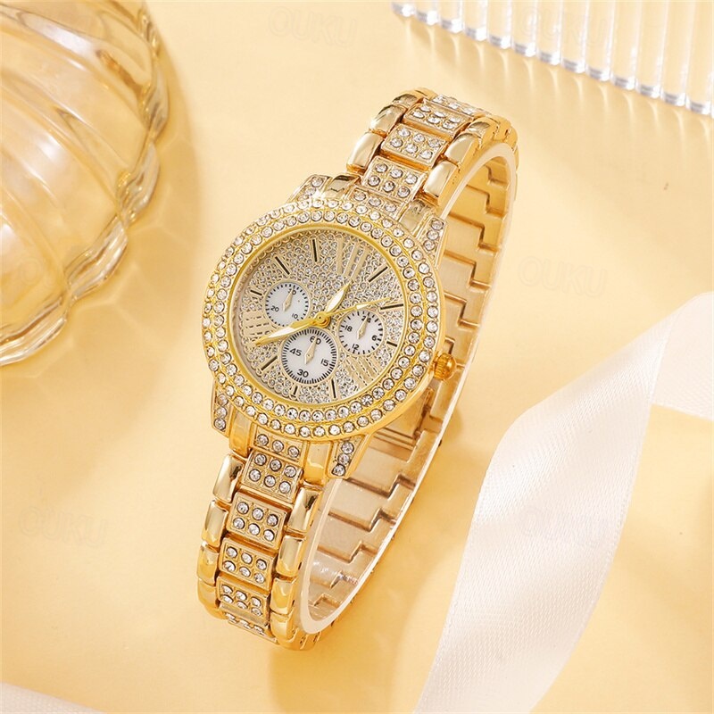 6PCS Set Luxury Watch Women Ring Necklace Earrings Rhinestone Fashion Wristwatch Female Casual Ladies Watches Bracelet Set 2024 - US $16.99 –P6