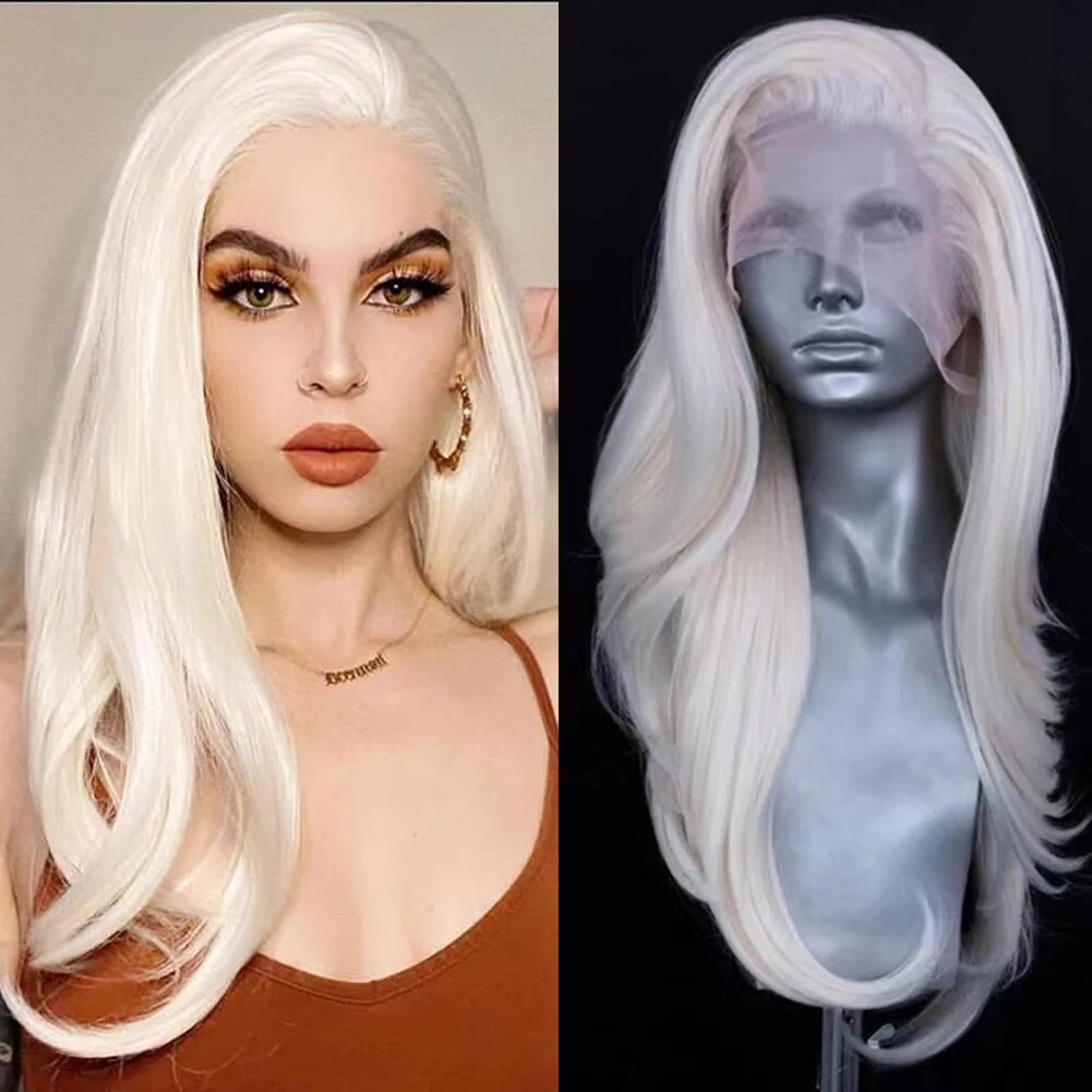 AIMEYA Platinum Blonde Long Natural Wavy Wig for Women Girls Natural Hairline Lace Front Wigs Free Part Daily Wear Wig Cosplay