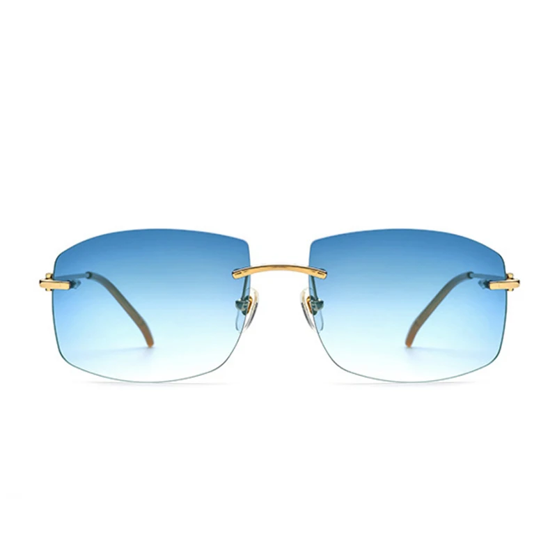 Belight Optical Classical Rimless Design Metal Blue Lens Women Men UV400 Protection with Case Oculos  Sunglasses 50248