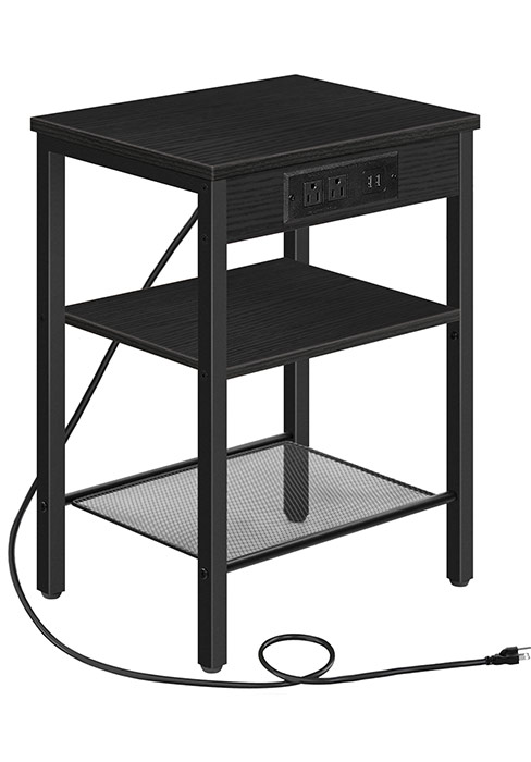 BB112BZ01 Black side table with charging station 1