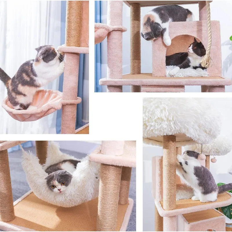 A Dynamic Complex Cat Tower with Cat Hammock, Scratching Post, and Playful  cat furniture