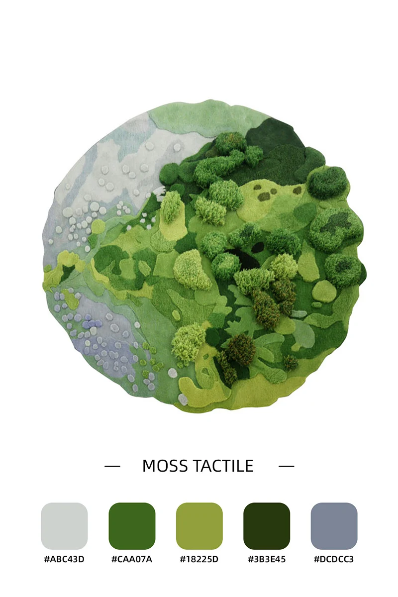 Handmade Green Forest Oasis 3D Wool Moss Carpet for Living Room Bedroom Bedside Area Rug Tufting Plush Large Size Round Tapetes