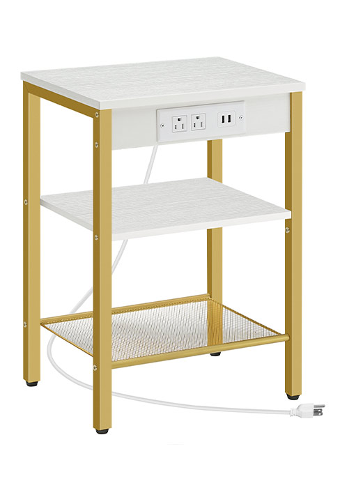 DW112BZ01G1 White and gold end table with socket 1