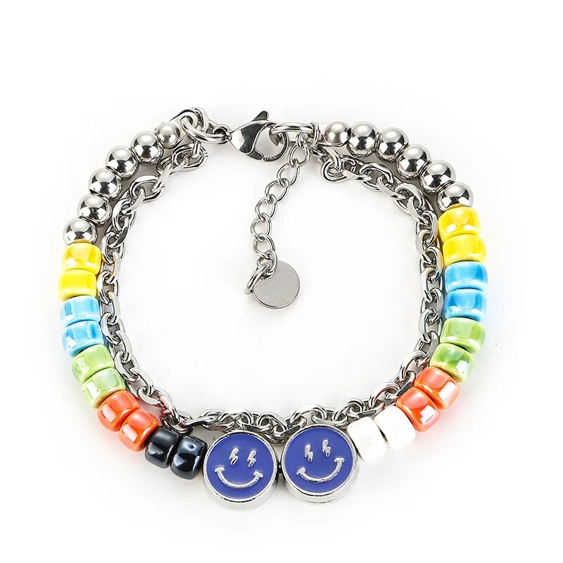 2023 New Street Ceramic Pearl Cross Smile Necklace Trendy Beaded Nightclub Jewelry Gift for Men and Women