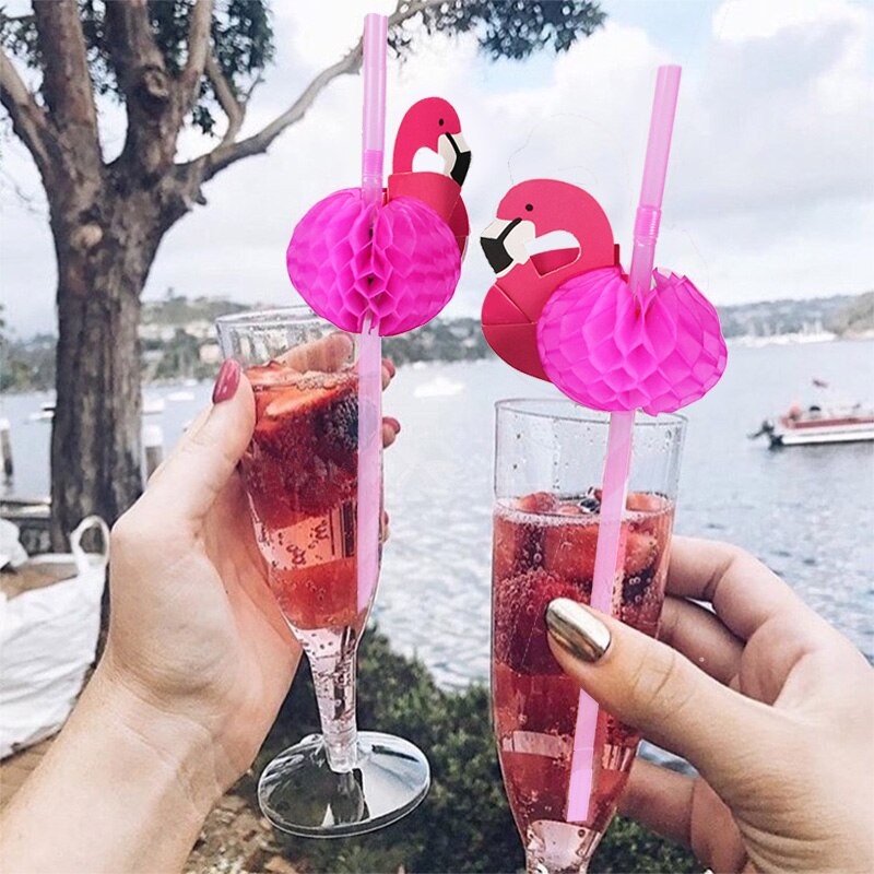 25/50Pcs Hawaii Tropical Umbrella Flamingo Pineapple Mix color Disposable Straws Cocktail Juice Supplies Hawaii Party Decor