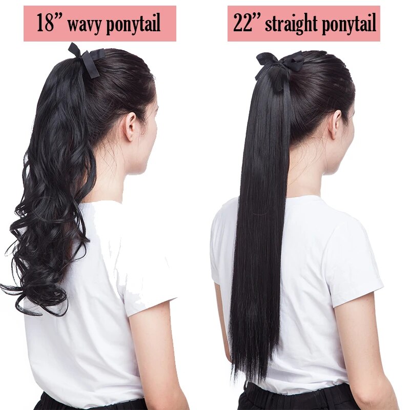 BENEHAIR Synthetic Ribbon Ponytail Extension Fake Ponytail Hair Long Wavy Clip In Hair Extension Hair Pieces For Women