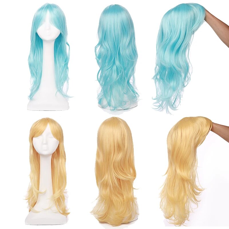 BENEHAIR Loose Wave Wigs Halloween Cosplay Party Women Bangs 23 inch Long Curly Hair Synthetic Wig 28 Colors