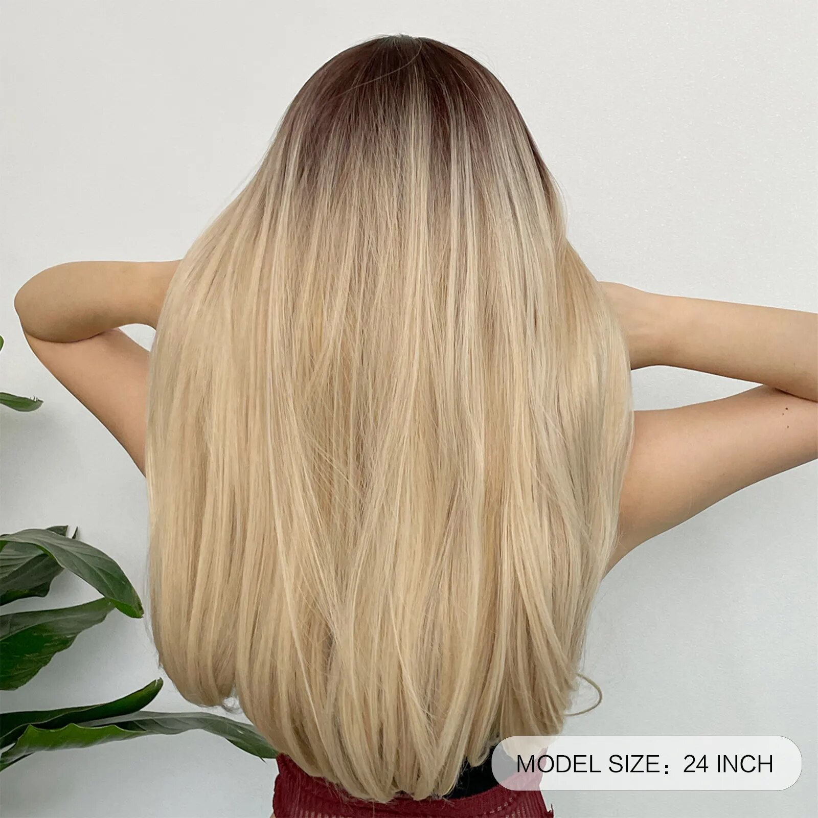 HENRY MARGU Ombre Brown Platinum Blonde Synthetic Wig with Bangs Long Straight Natural Hair Wig for Women Cosplay Heat Resistant