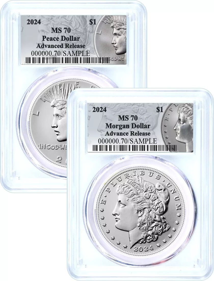 2024 $1 Morgan & Peace Dollar 2 Coin Set PCGS MS70 Advanced Release - Picture 1 of 5