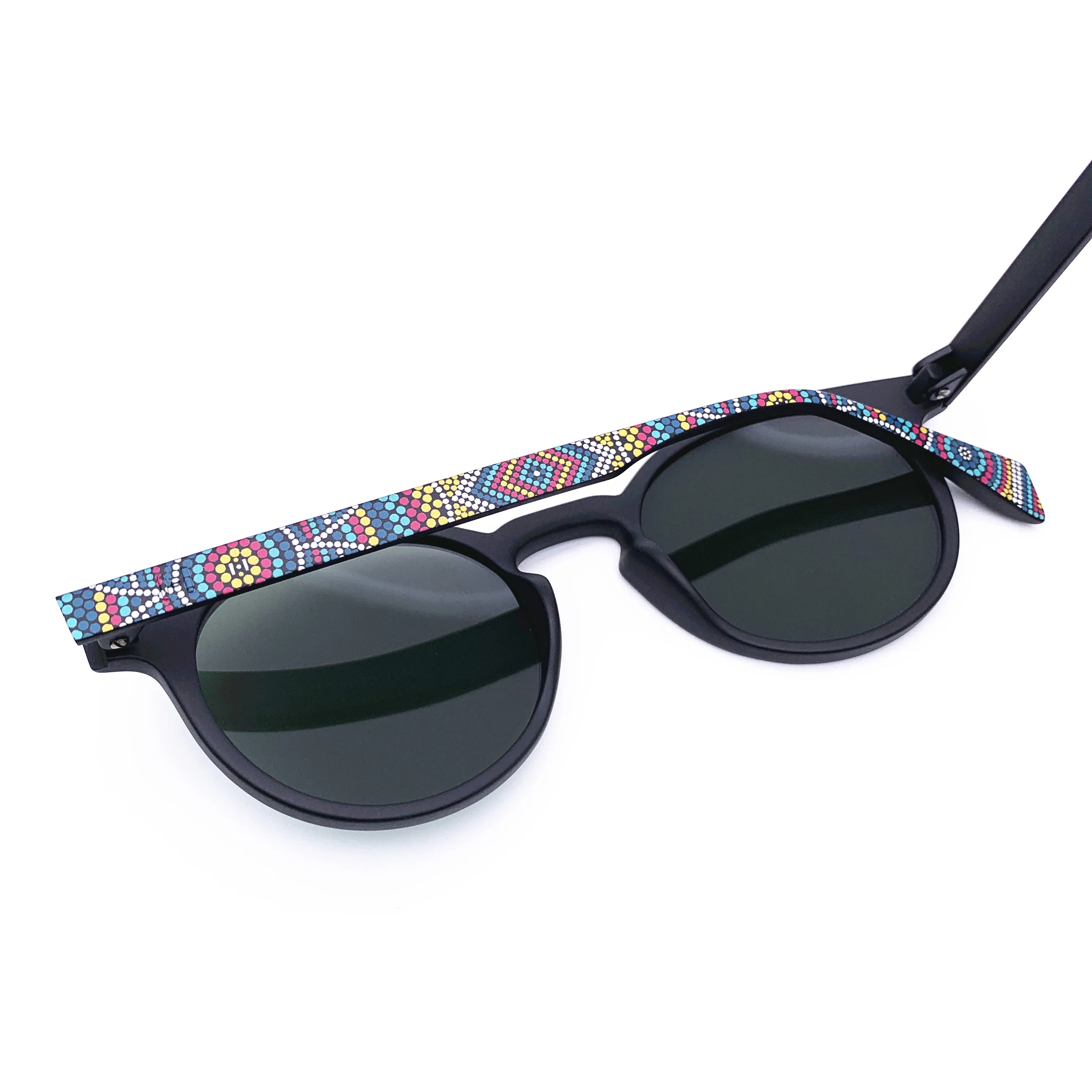 Belight Optical  3D Print Pattern TR90 Women Men Polarized Protection Round Vintage Retro Sunglasses  with Case Oculos IS031