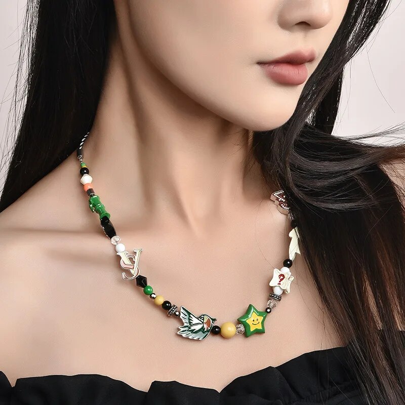 rhinestone -studded fortune cross lucky star necklace couple men and women tide street hip-hop punk neck chain