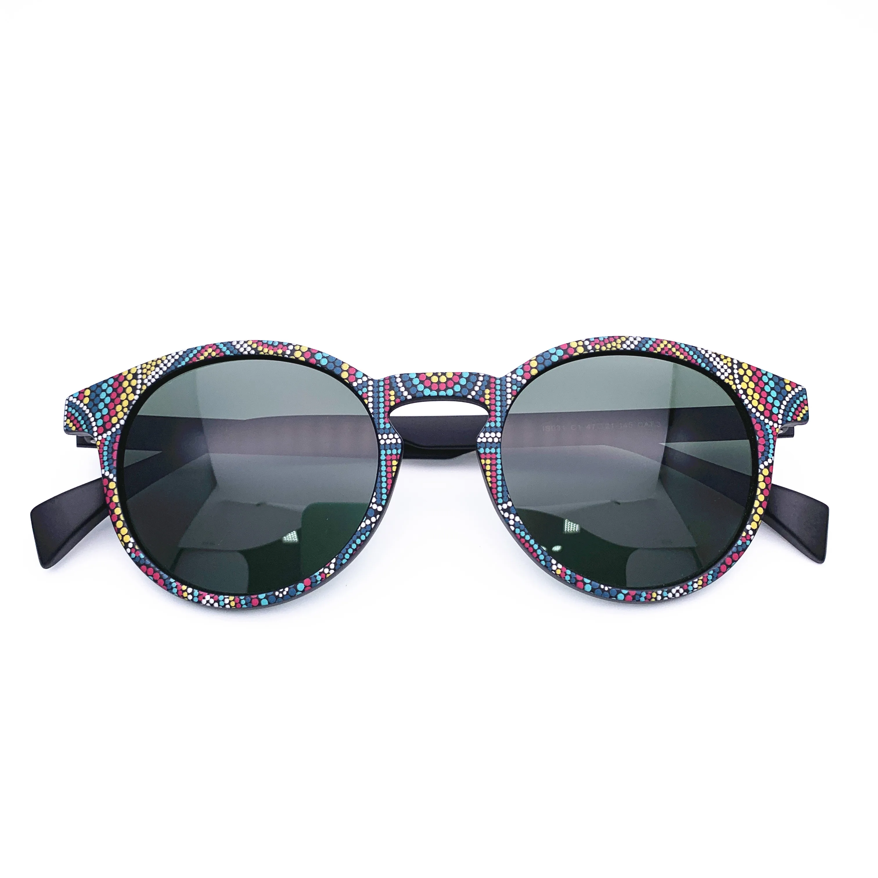 Belight Optical  3D Print Pattern TR90 Women Men Polarized Protection Round Vintage Retro Sunglasses  with Case Oculos IS031