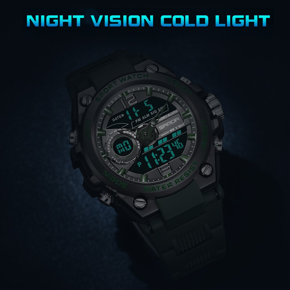 SANDA New Sport Military Men's Watches 50M Waterproof Quartz Wristwatch LED Digital Watch for Male Clock Relogios Masculino 6092