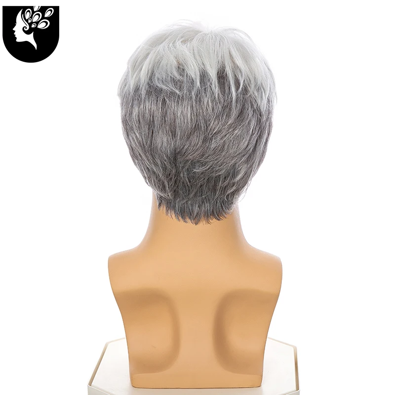 Short Straight Natural Wave Synthetic Hair Mixed White Grey Color Wigs For Old Men Daily Use High Temperature Fiber YOURBEAUTY
