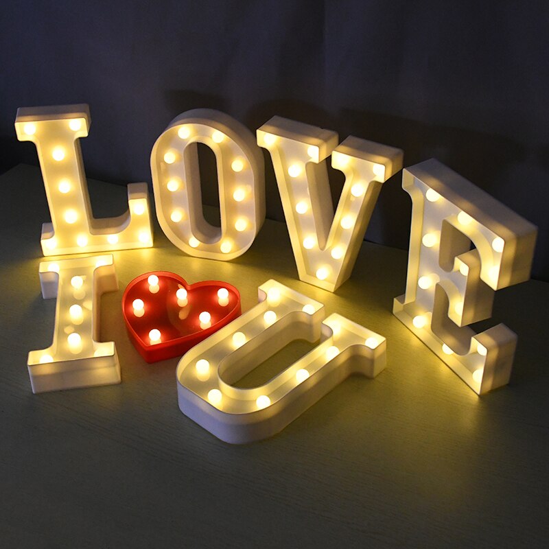 Luminous LED Letter Number Night Light English Alphabet Number Battery Lamp Romantic Wedding Christmas Party Decoration