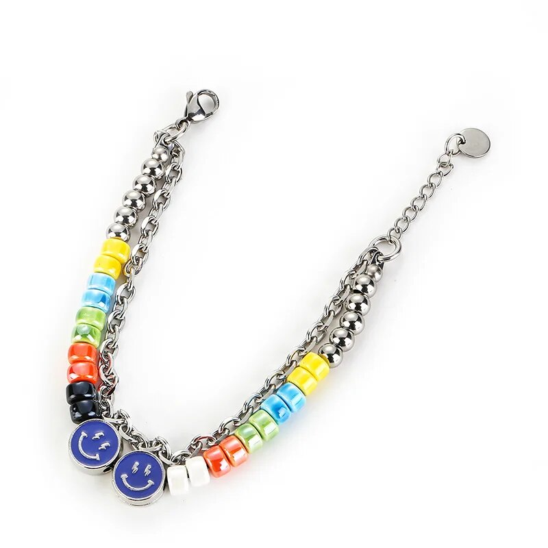 2023 New Street Ceramic Pearl Cross Smile Necklace Trendy Beaded Nightclub Jewelry Gift for Men and Women