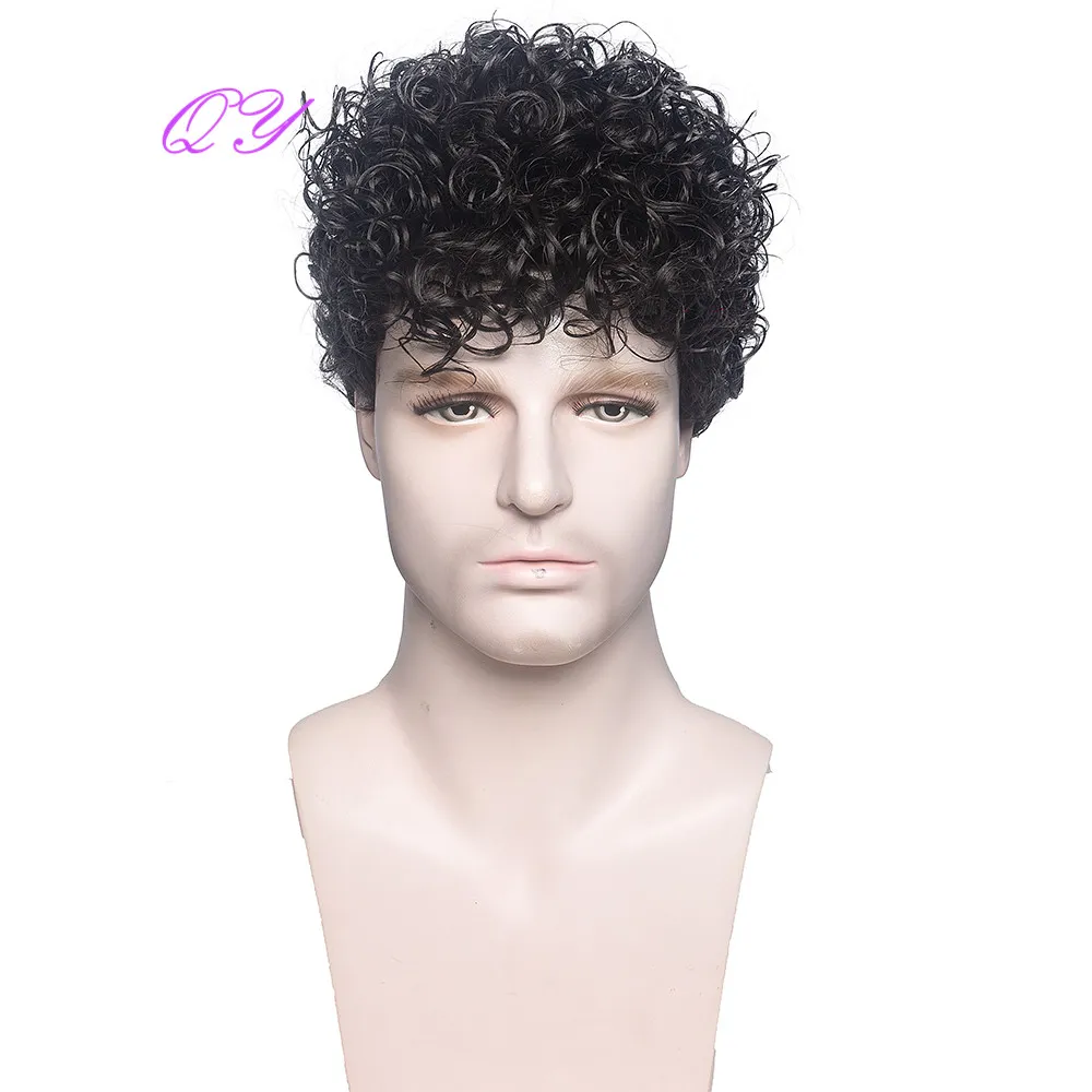 Synthetic Wig for Men Natural Black Short Kinky Curly Hair Men Wigs Fashion Style Adjustable Size Breathable Wigs Male 2023