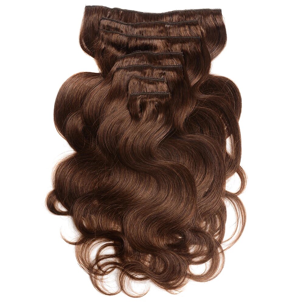 160G 200G 240G Full Head Body Wavy Clip Hair Extensions Brazilian Machine Remy 100% Real Natural Human Hair Clip in Brown Color