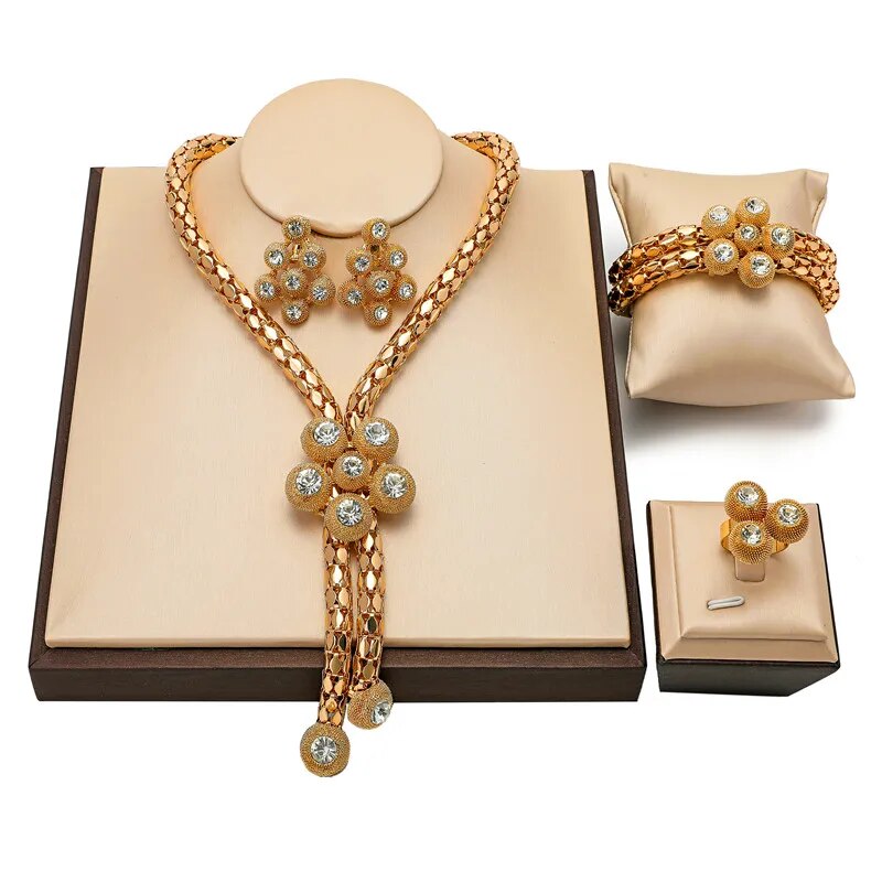 Drop Shipping Jewelry Sets Woman Dubai Gold Plated Nigerian Wedding Accessories Bridal Set Moroccan Traditional Jewellry