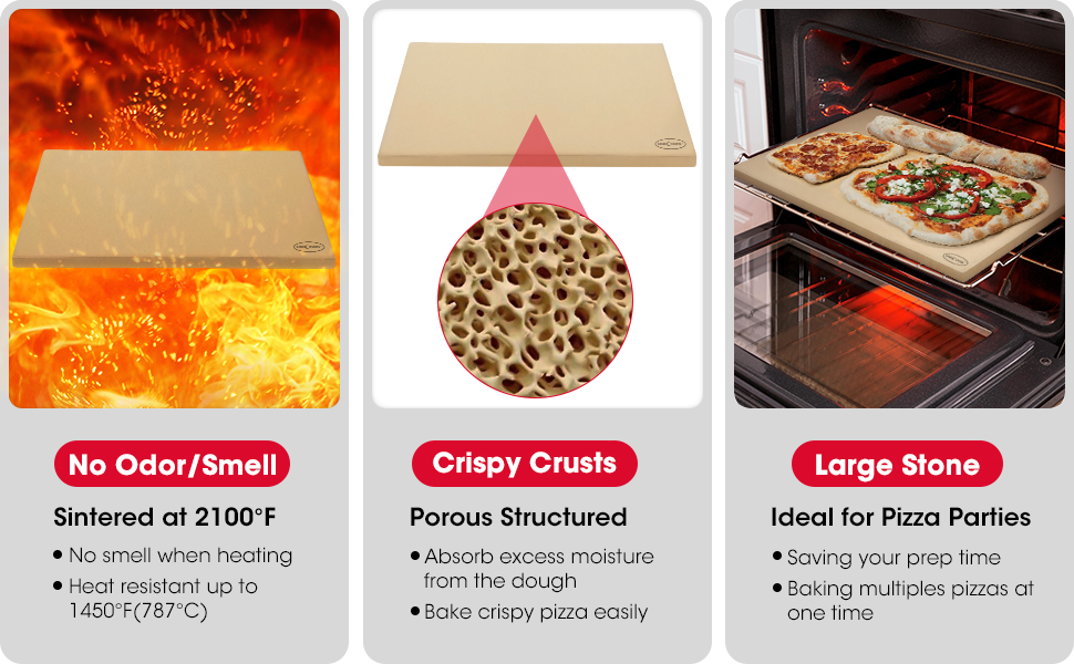 Unicook pizza oven stone is made of all natural Cordierite for even heat distribution.