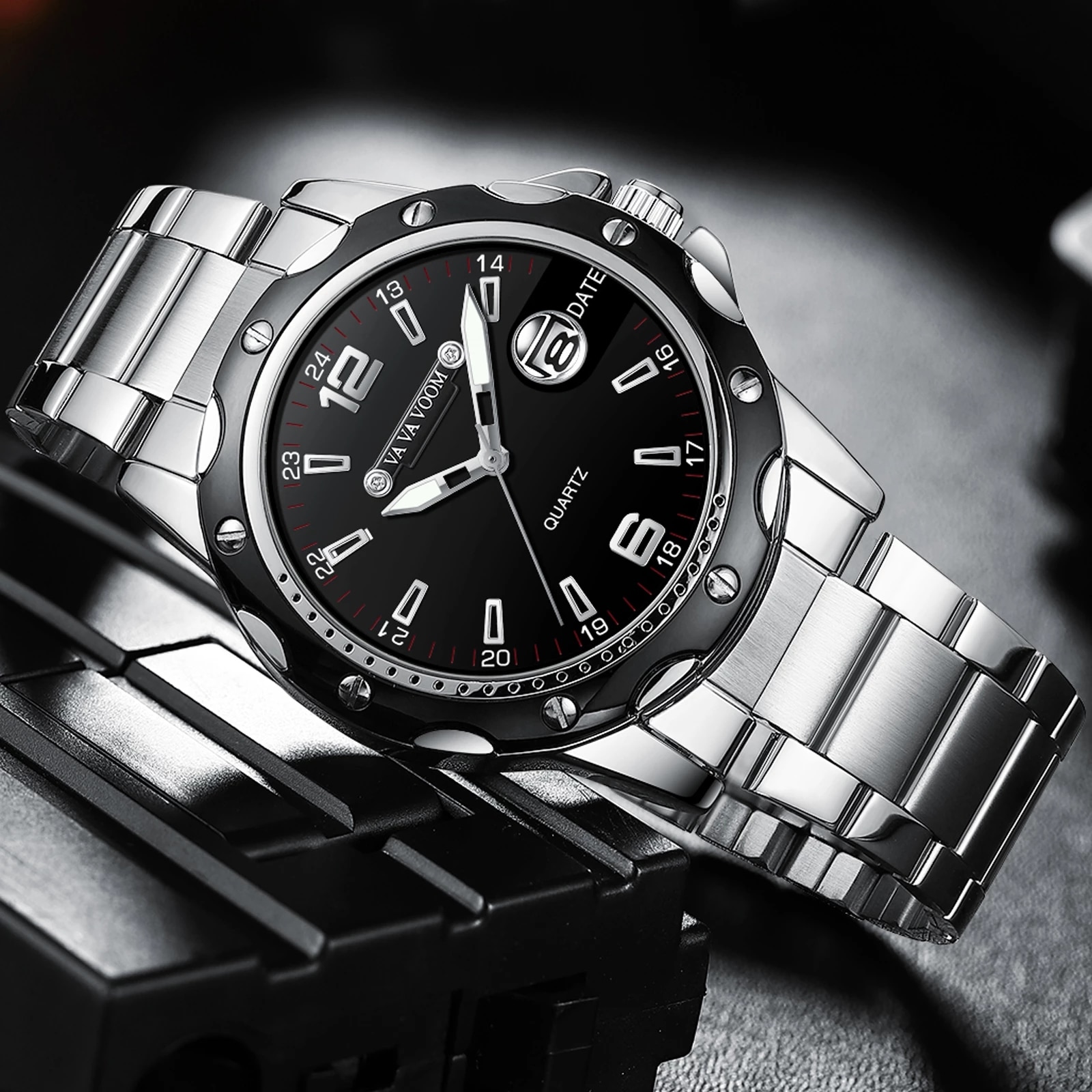VAVA VOOM Top Brand Watch Men Stainless Steel Business Date Clock Waterproof Luminous Watches Mens Luxury Sport Quartz Watch
