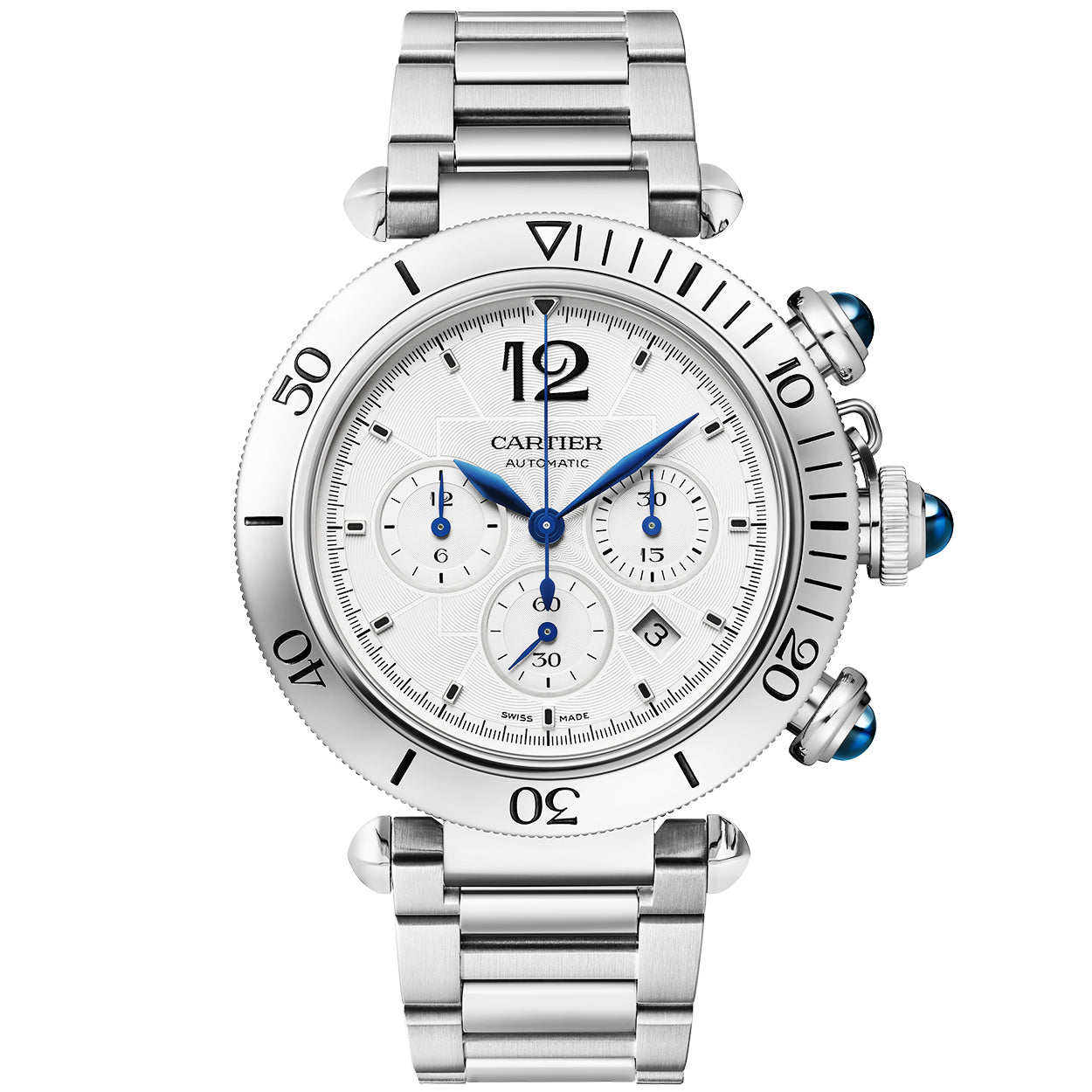 Pasha de Cartier 41mm Bracelet Leather Strap Chronograph Watch