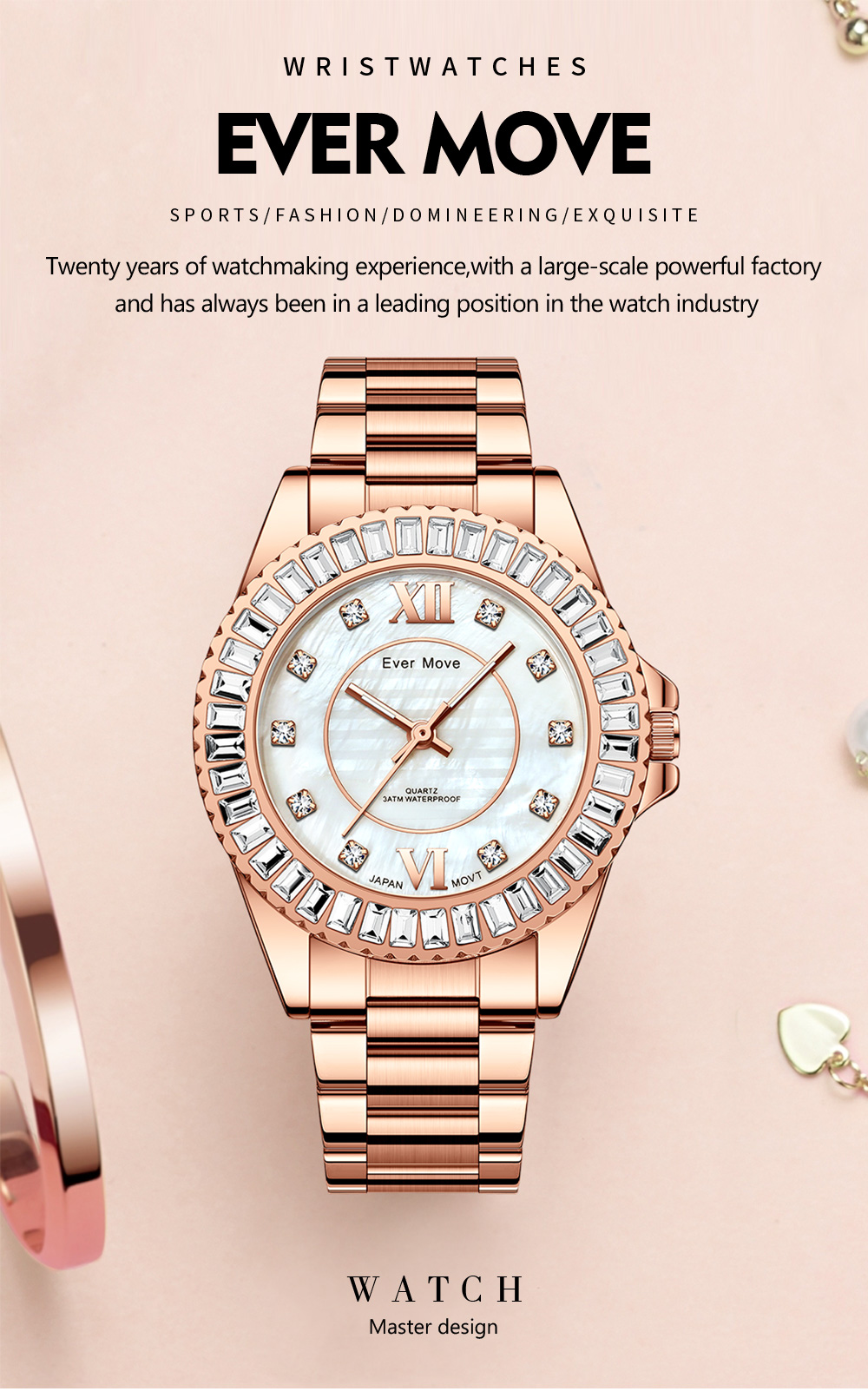 2022 Ever Move Women'S Luxury Fashion Watch Jewelry Diamond Japanese Movement Quartz Dress Watch