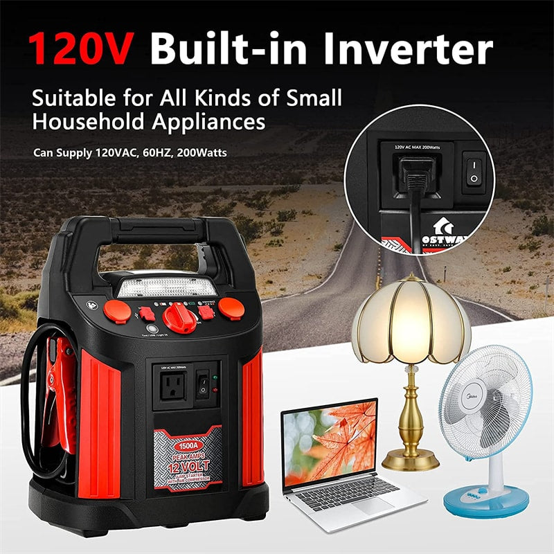Jump Starter 180 PSI Air Compressor Portable Power Bank Charger with LED Flashlight DC Outlet