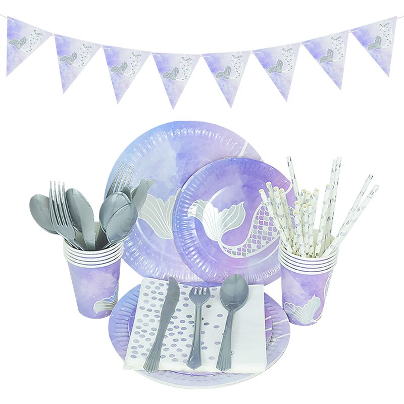 Mermaid Birthday Party Decorations Party Disposable Tableware Sets Kids Birthday Party Baby Shower Favors Decorations Supplies
