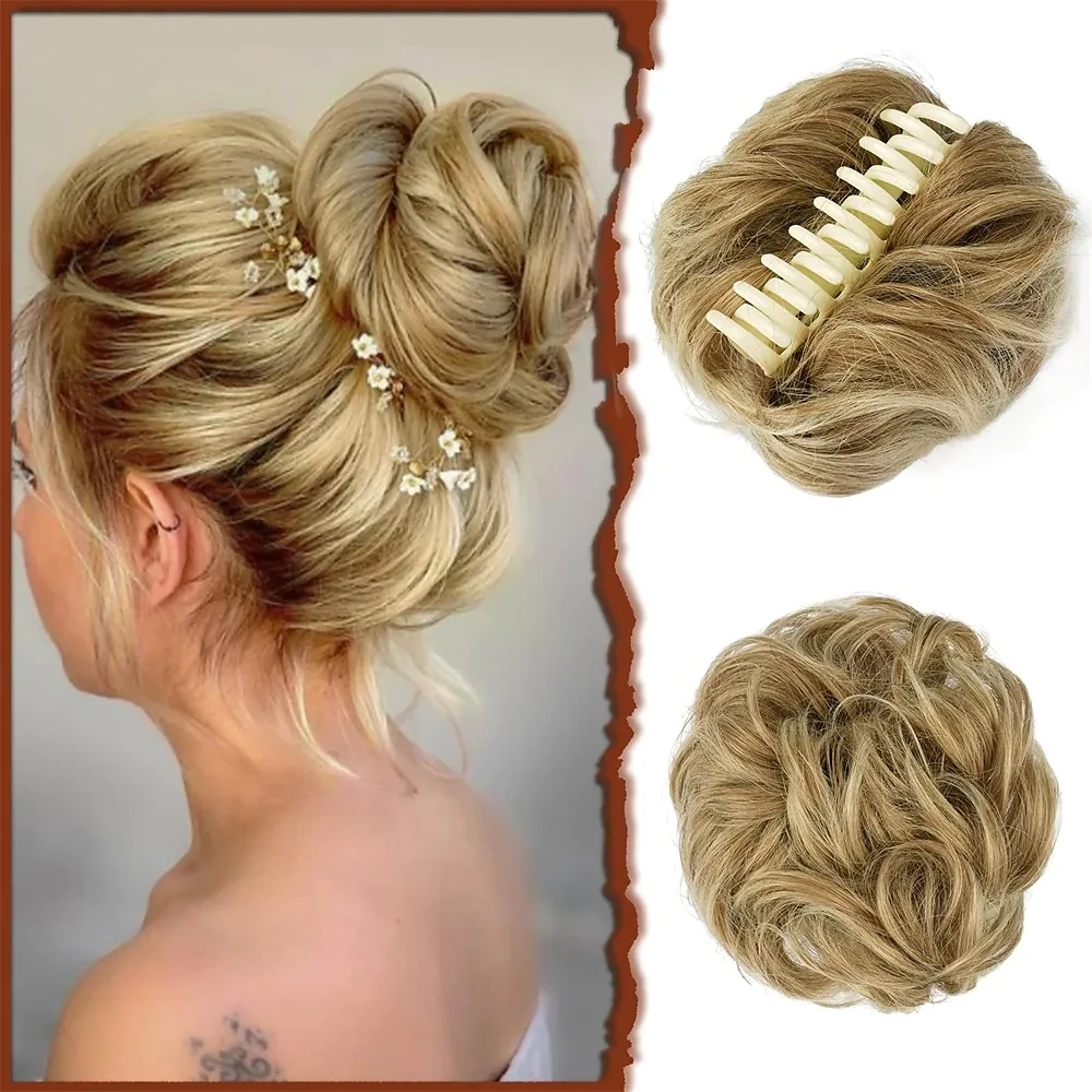 hair clips for women synthetic hair bun extensions for women curly messy donut updo hair piece