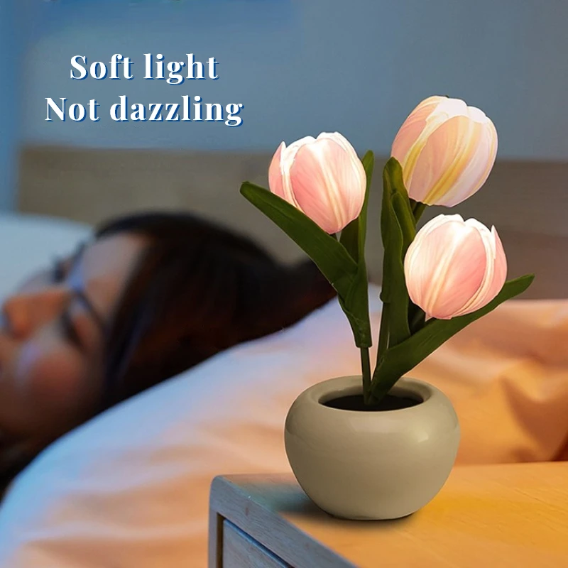LED Tulip Table Lamp Simulation Flower Reading Light Romantic Atmosphere Desk Lamp Creative Gifts Night Light For Cafe Decor