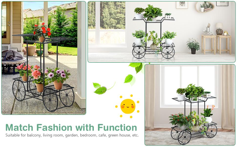 6-Tier Outdoor Garden Cart Metal Flower Rack Display Stand with 4 Wheels