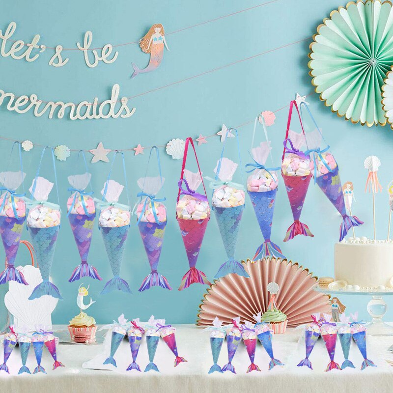 10-48pcs Mermaid Paper Candy Gift Box Invitation Card Gifts Bags For Girls Birthday Treat Mermaid Birthday Party Gift Boxes