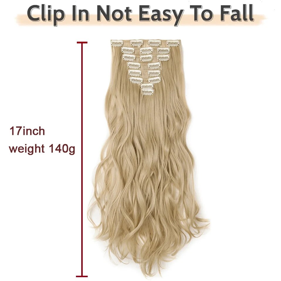 BENEHAIR Clip in Hair Extensions 17 Inch 8PCS Long Wavy Synthetic Hair Extensions Clip ins Weft Hair Clip Extensions for Women