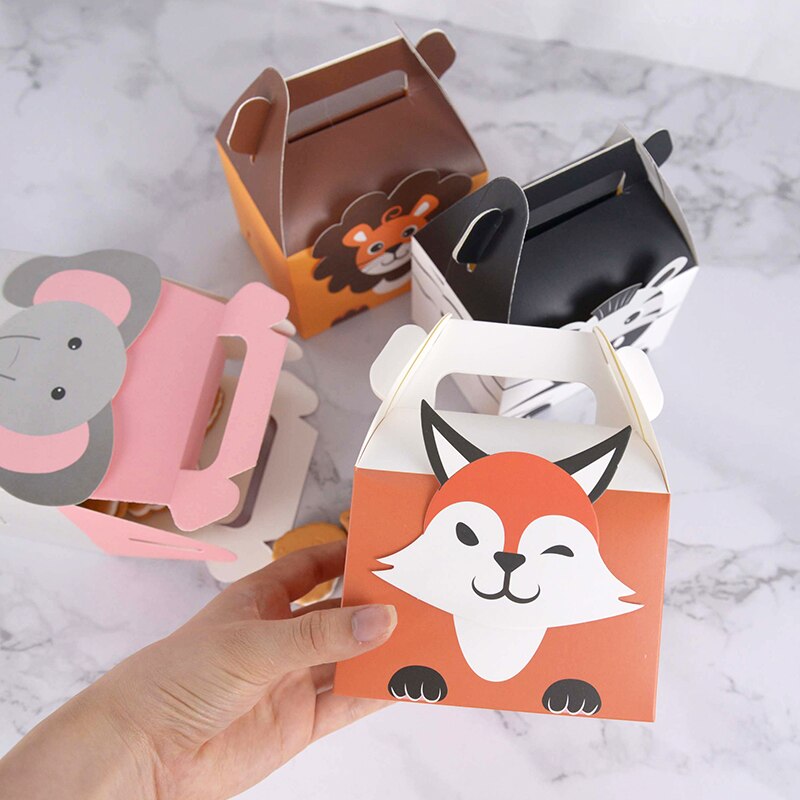 5Pcs Cute Animals Candy Box Lion Elephant Portable Biscuit Box Wild Jungle Birthday Party Decor Gift Box Baby Shower Supplies