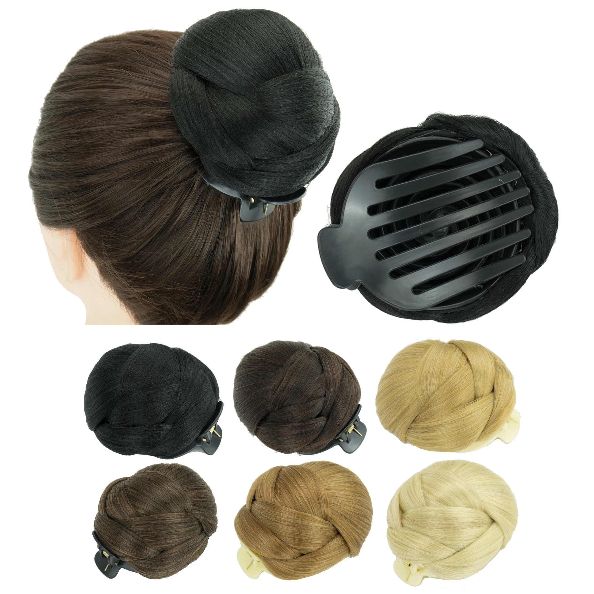 Soowee Synthetic Hair Braided Chignon Dancer Hair Donut Hairpieces Scrunchie Claw Fake Hair Bun Clip Updo Hair Pieces for Women