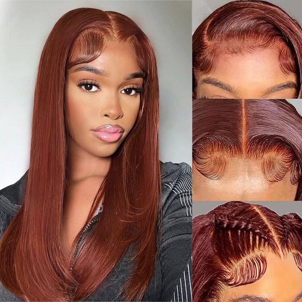Reddish Brown Layered Wigs Copper Red Lace Wigs For Black Women Burgundy Layered Cut Wig Straight Wig Glueless Synthetic Hair