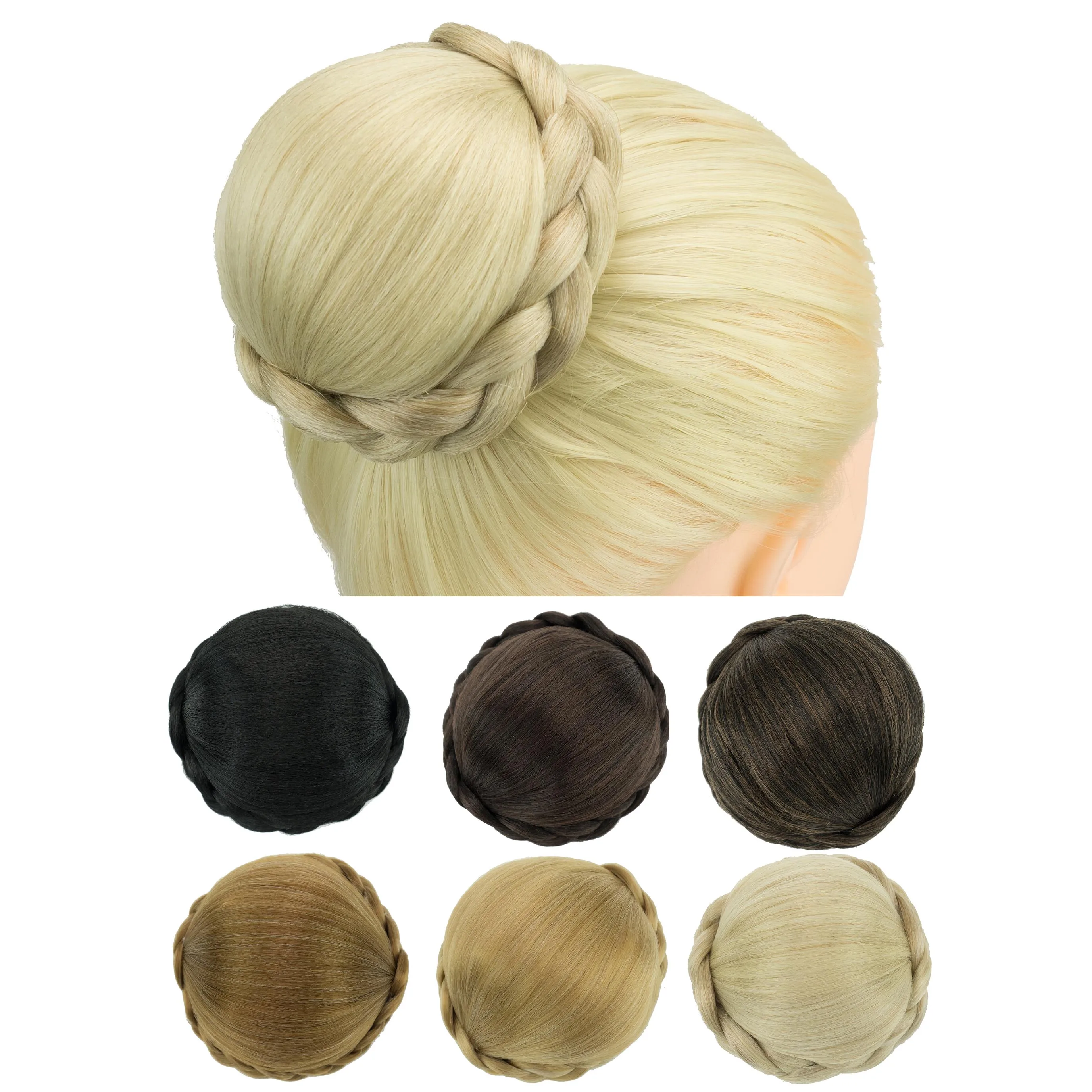 Soowee 6 Colors Synthetic Hair Braided Chignon Dancer Hair Cover Donut Hairpieces Scrunchies Hair Buns Wig Updo for Girl