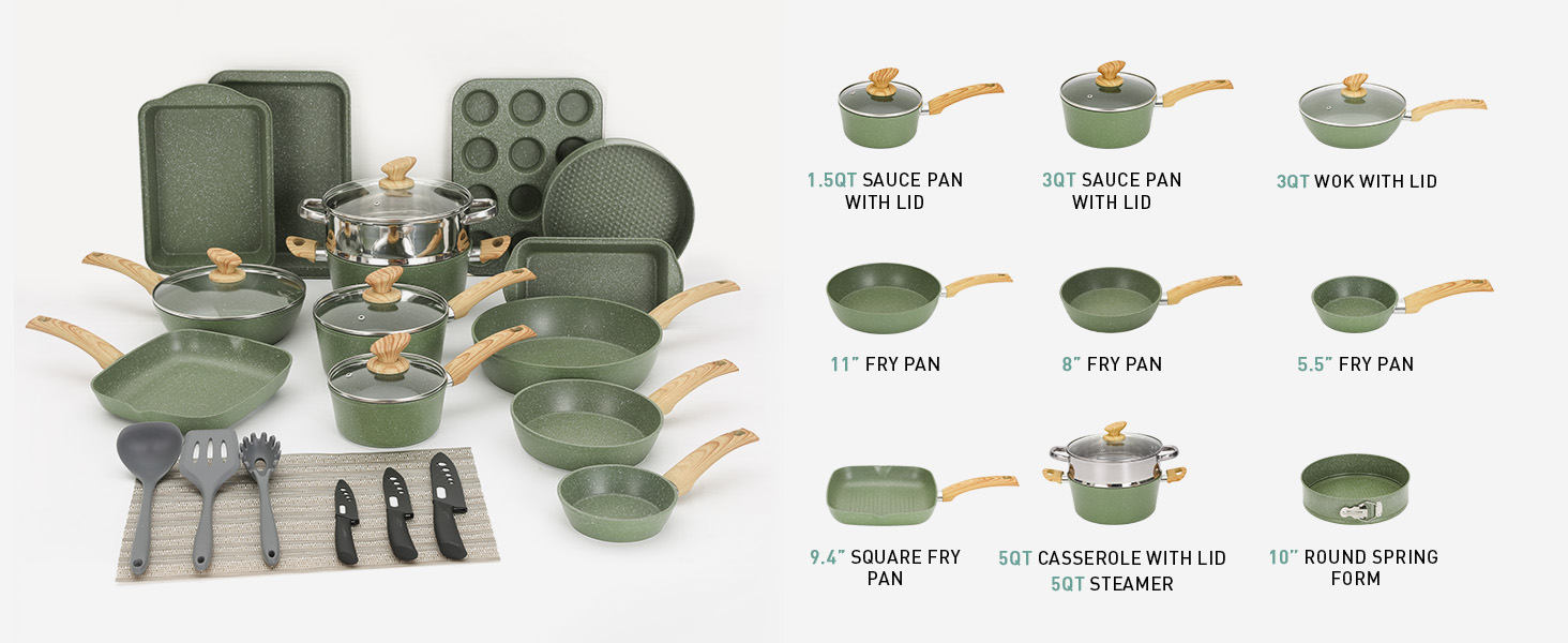 green cookware and bakeware set