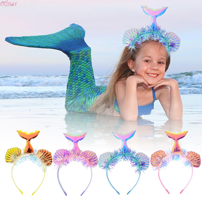 Little Mermaid Party Crown Headband Starfish Shell Mermaid Tail Hat Photo Props for Girl 1st Birthday Party Mermaid Hair Band