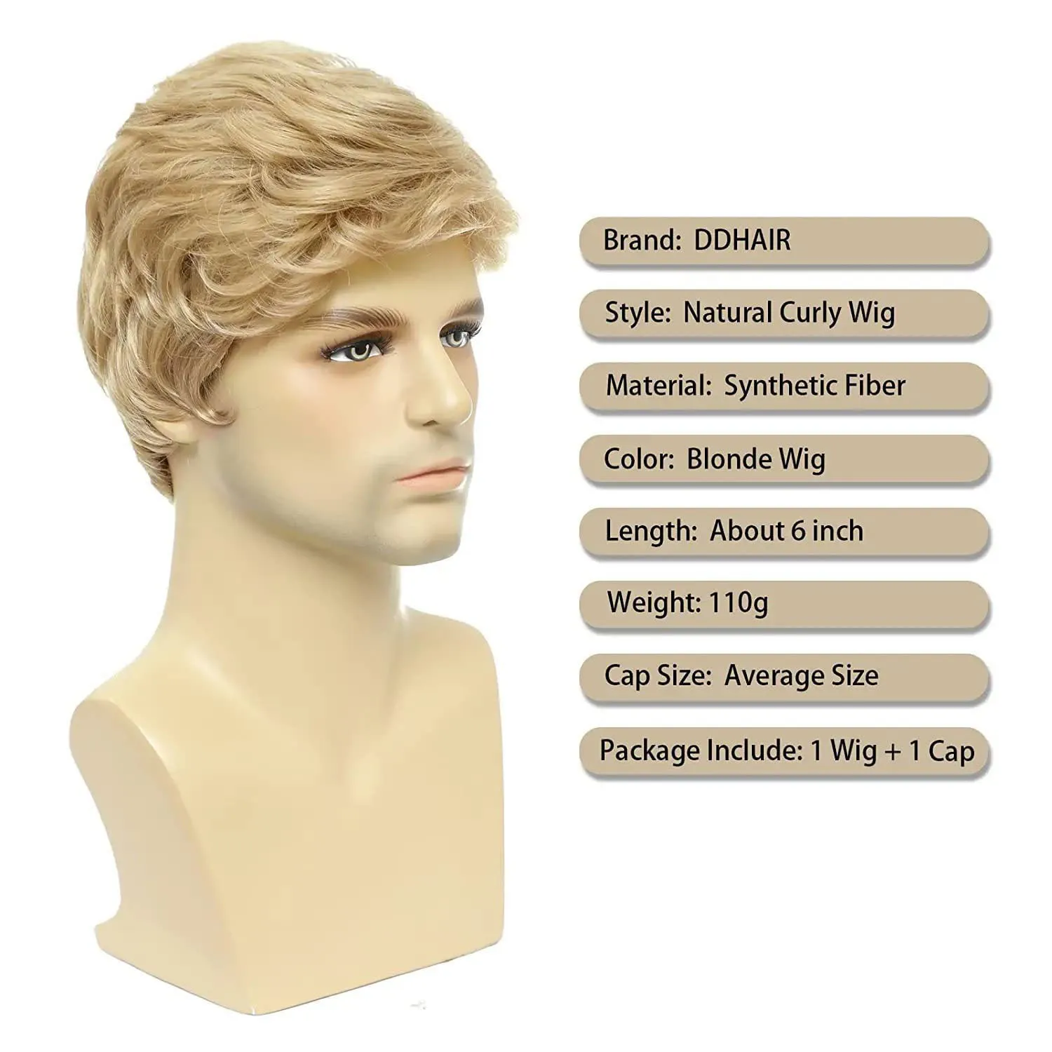 Mens Blonde Wigs Natural Fluffy Layered Synthetic Hair Daily Halloween Ken Wig for Men Male