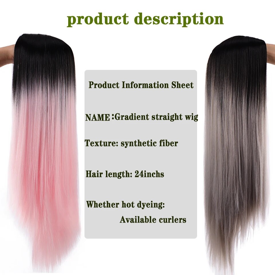 LUPU Synthetic Miss African American Sister with Long Straight Hair, For Girl Pink Mixed Gold Long Hair Wig Heat Resistant