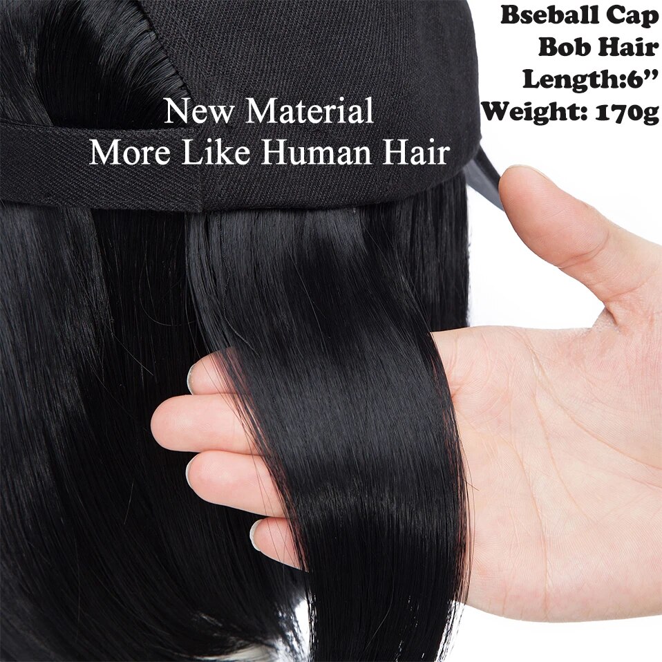 Benehair Synthetic 6inch Baseball Wig Bob Wig Black Hat Wigs Cap With Hair Naturally Connect Bob Hair Baseball Cap Adjustable