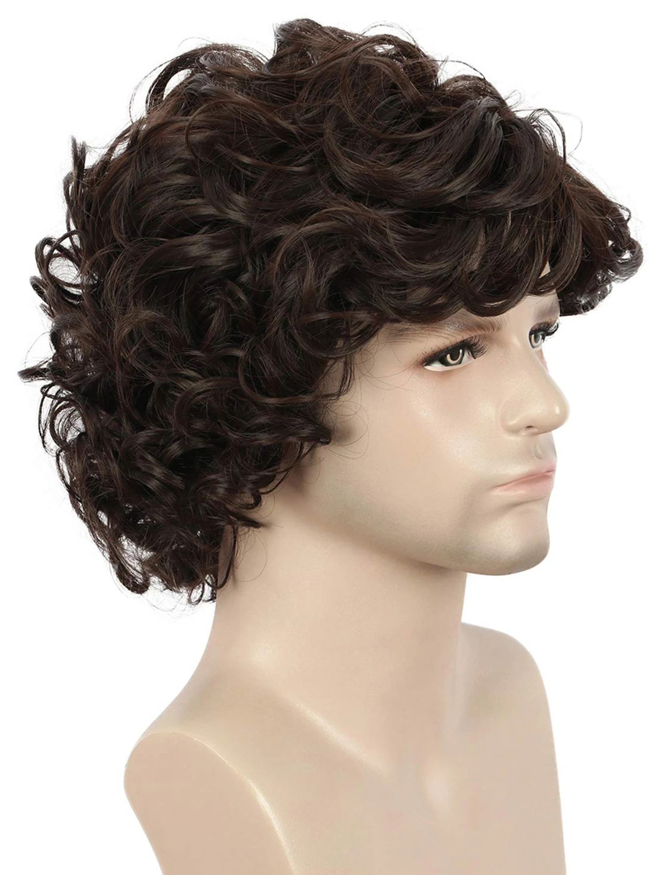 Short Brown Natural Curly Wave Hair  For Male Young Men Heat Resistant Fiber Synthetic Wigs