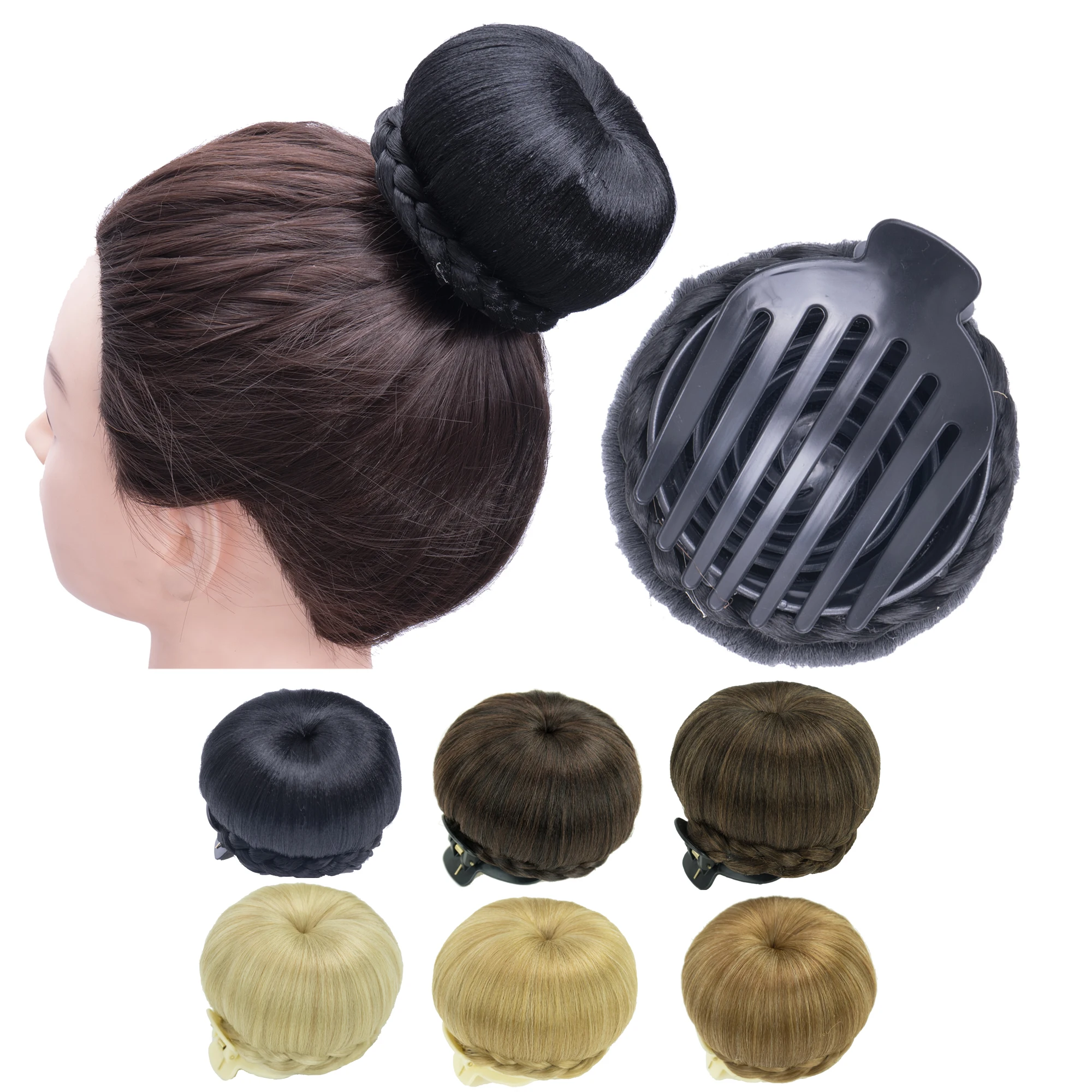 Soowee Synthetic Hair Braided Chignon Dancer Hair Donut Hairpieces Scrunchie Claw Fake Hair Bun Cover Updo for Women