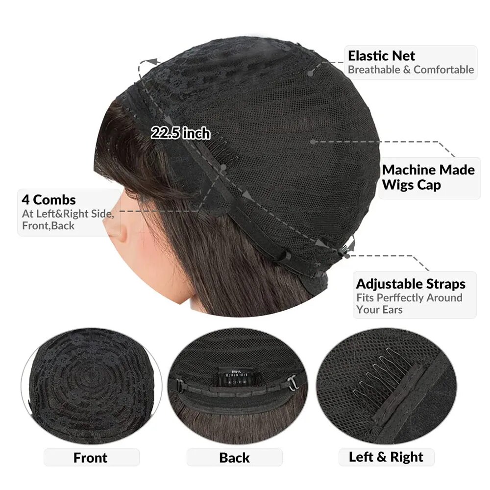 Full Machine Made Straight 100% Real Human Hair Wigs with Bangs for Black Women 200 Density Brazilian Hair Bangs Wig 40 Inches